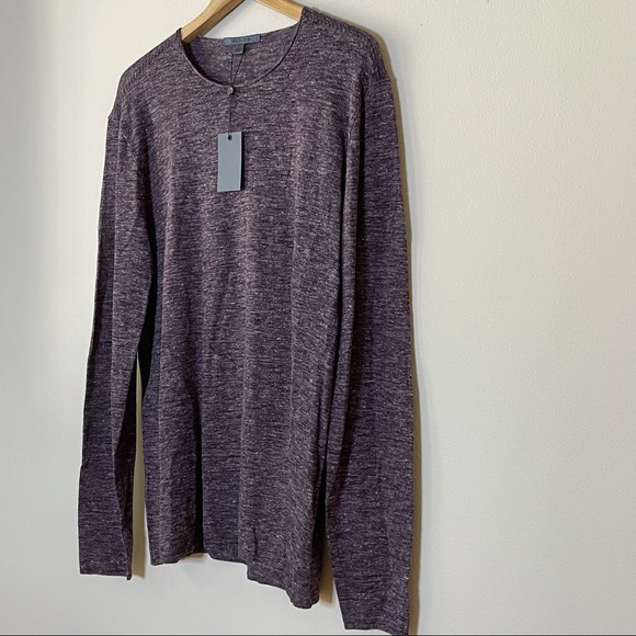 PENDING John Varvatos NWT Wool/Linend Sweater, Men’s L, Oxblood (Heathered Plum) - Picture 2 of 9